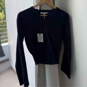 Navy Button-Up Crewneck Cardigan Sweater